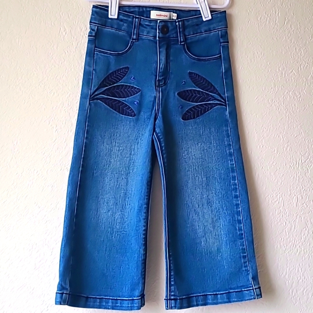 Catimini Jeans with Leaf Embroidery For a Little Girl Size 6.